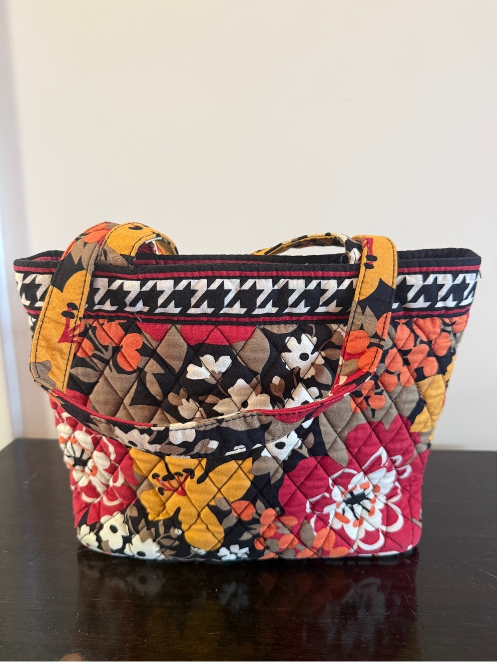 Vera Bradley Quilted Floral Tote in Red, Gold & Black